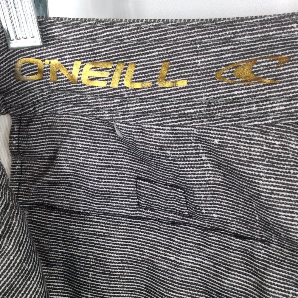 O'Neill Hybrid Board Shorts Men's Size 36 Gray Blue Striped Swim